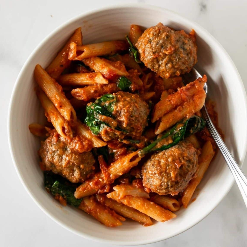 No-Boil Baked Penne with Meatballs