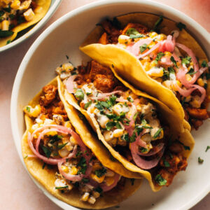 Red Chile Chicken Tacos with Creamy Corn