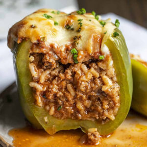 Beef & Rice Stuffed Green Bell Peppers
