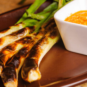 Grilled Knob Onions with Romesco Sauce