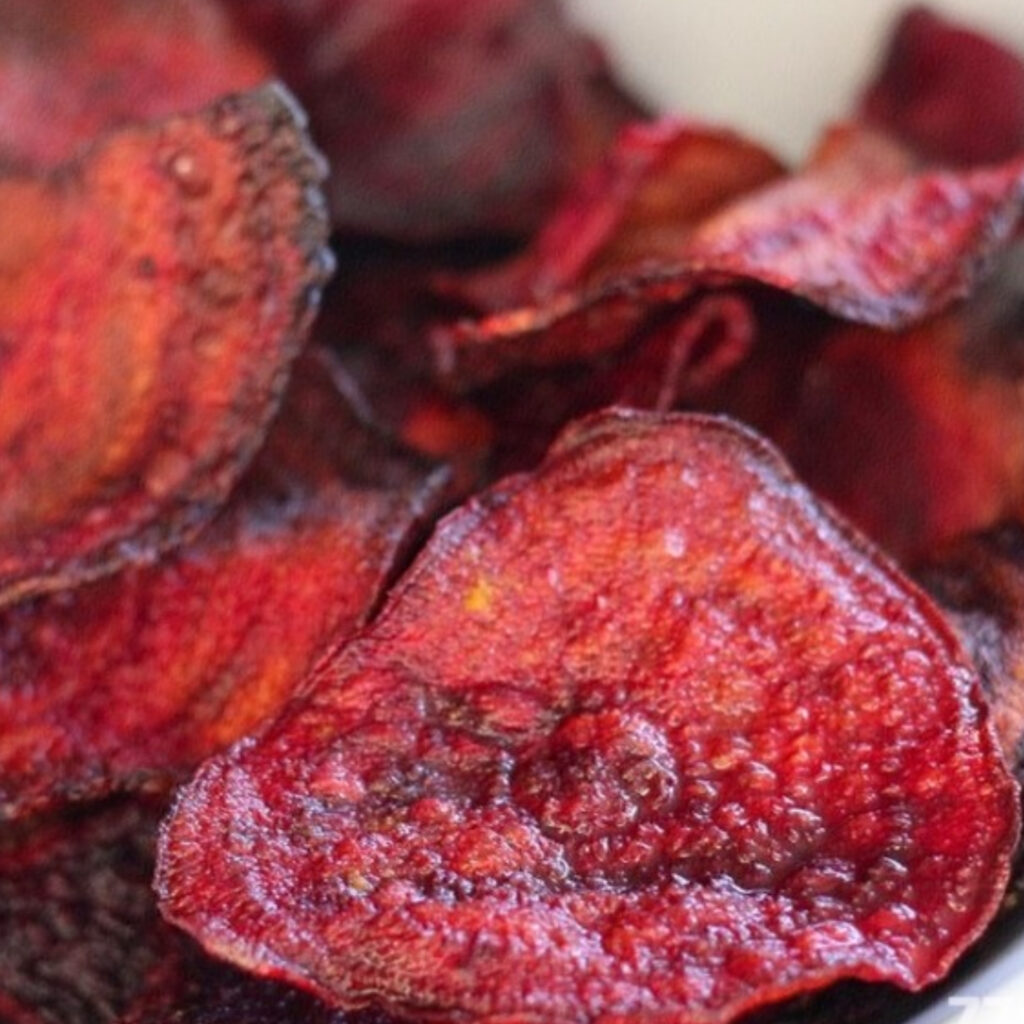 Image of crispy beet chips showing the amazing recipe outcome of beet chips