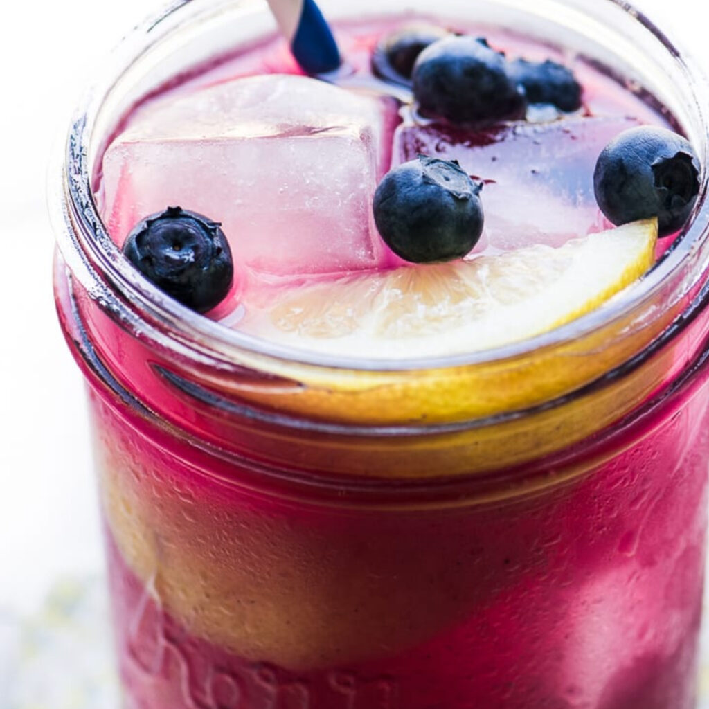 an image of a refreshing cup of blueberry lemonade to show an example of the recipe